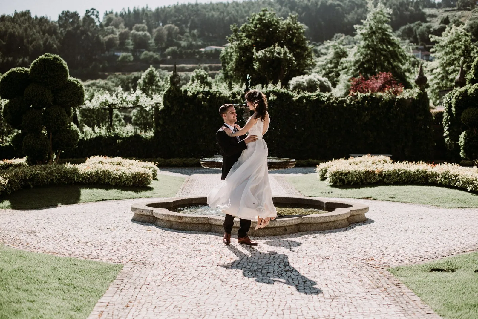 couple silhouette inside the yeatman porto luxury wedding venue overlooking douro river